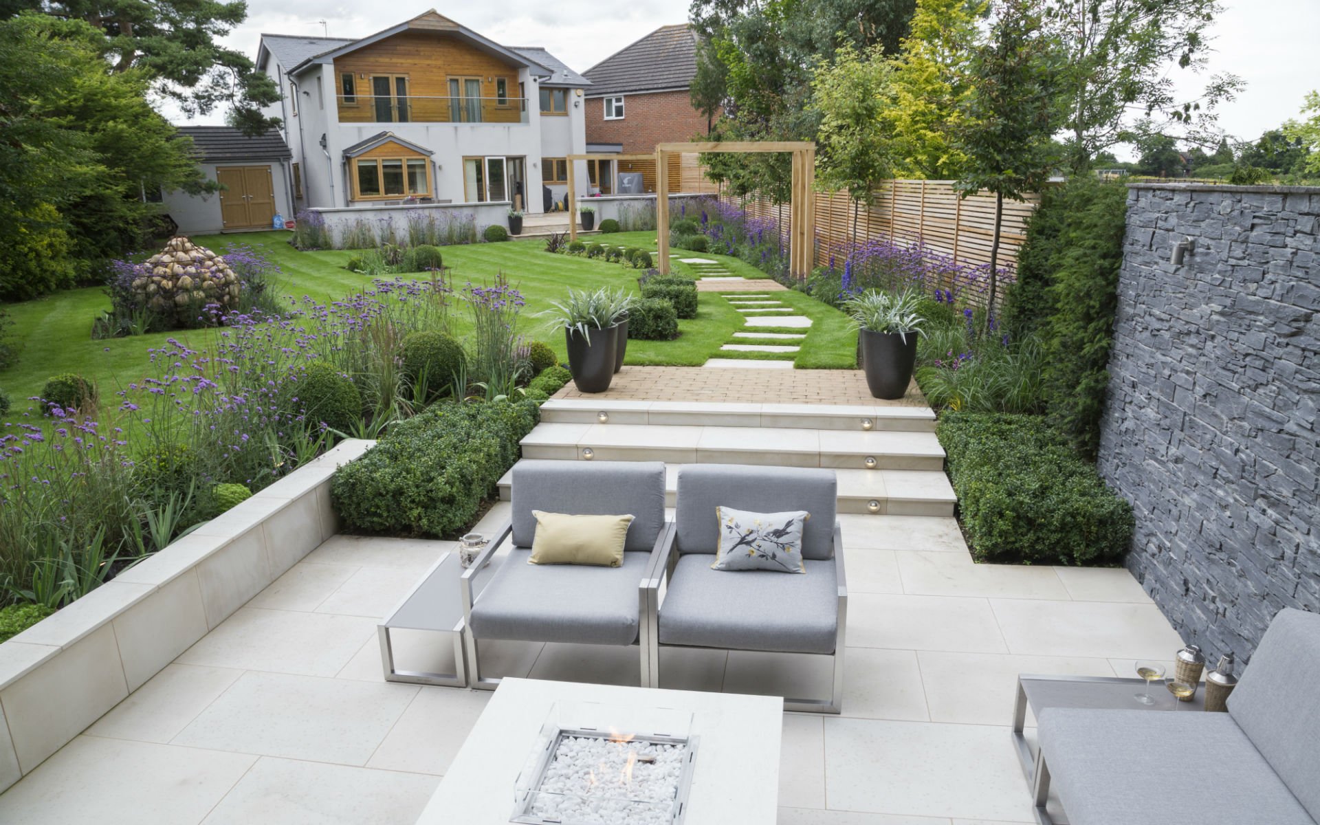 Contemporary Sunken Patio Garden Stock Essex